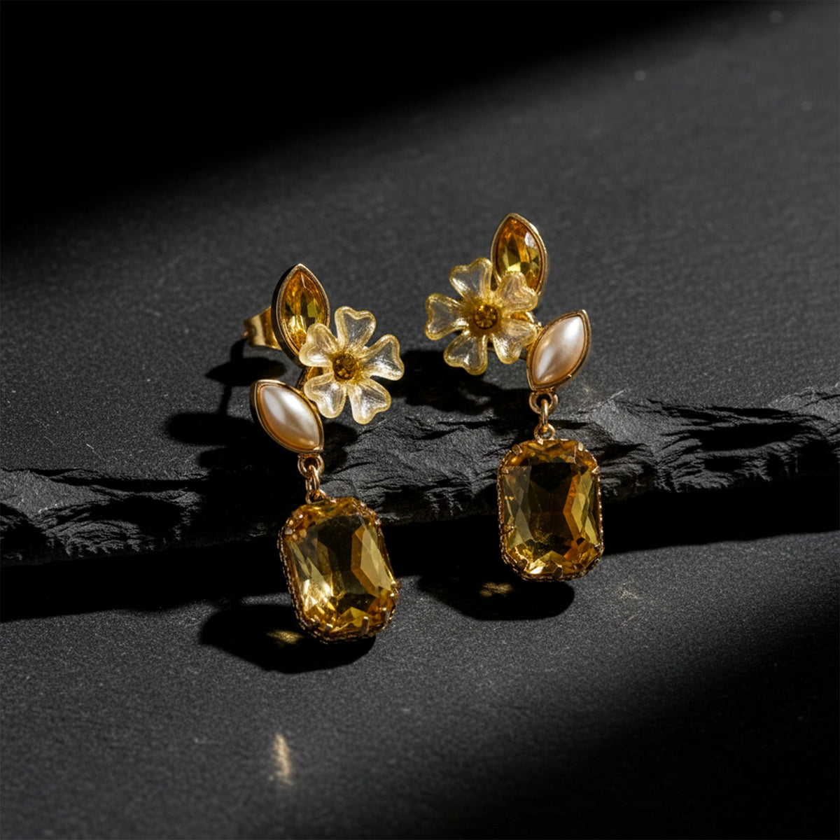 Amber Glow Floral Earrings jewellery product view 1