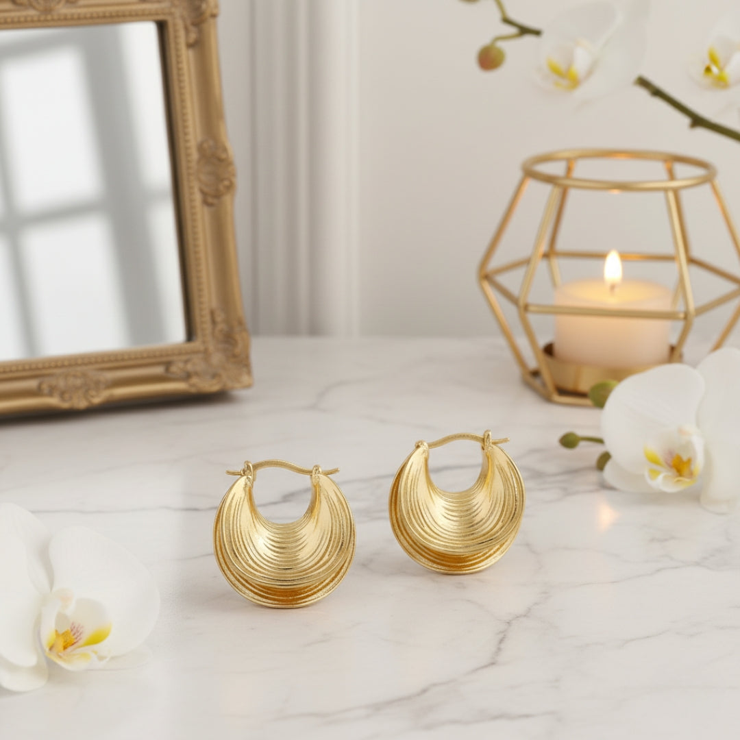 Waves Gold Hoops Earrings jewellery product view 4