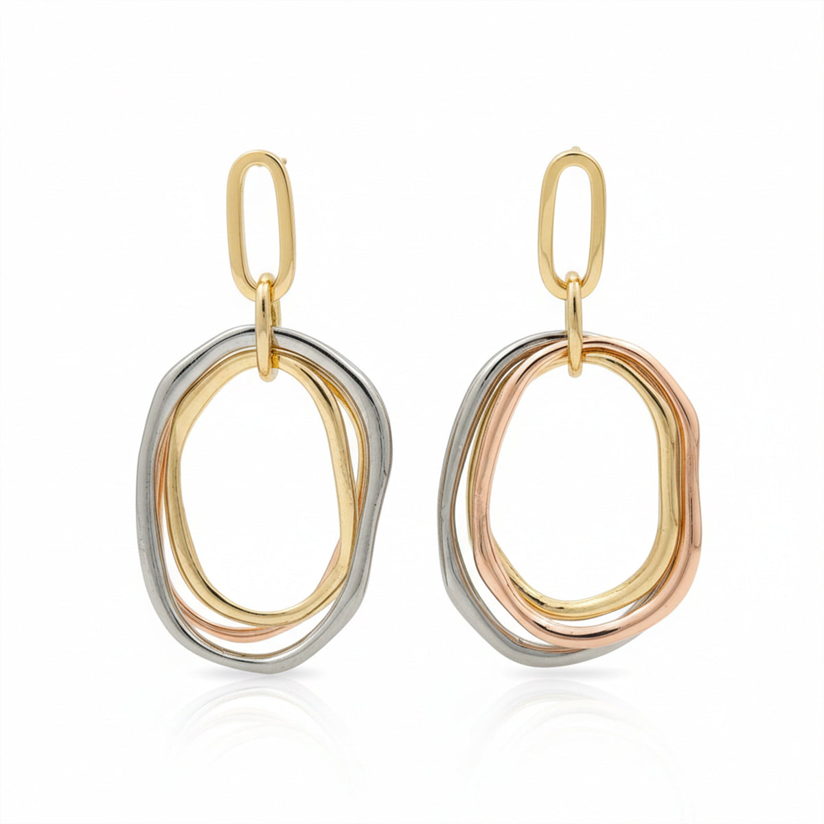 Tri-Tone Layered Oval Statement Earrings jewellery product view 6