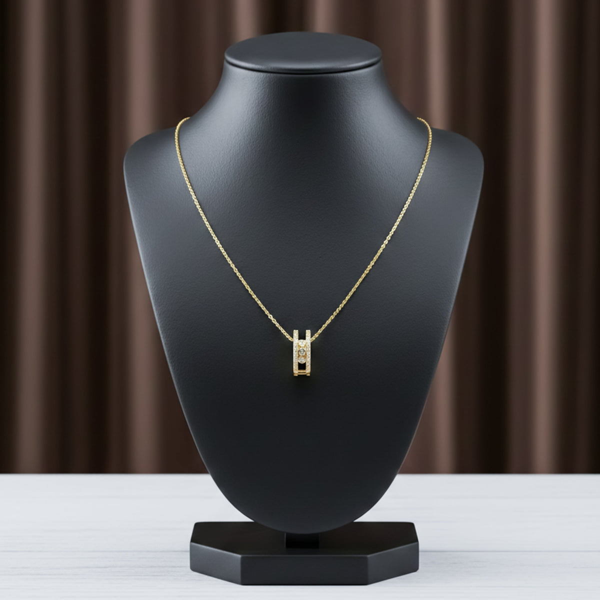 Elegant Gold Double Hoop Diamond Pendant Necklace jewellery product view 5