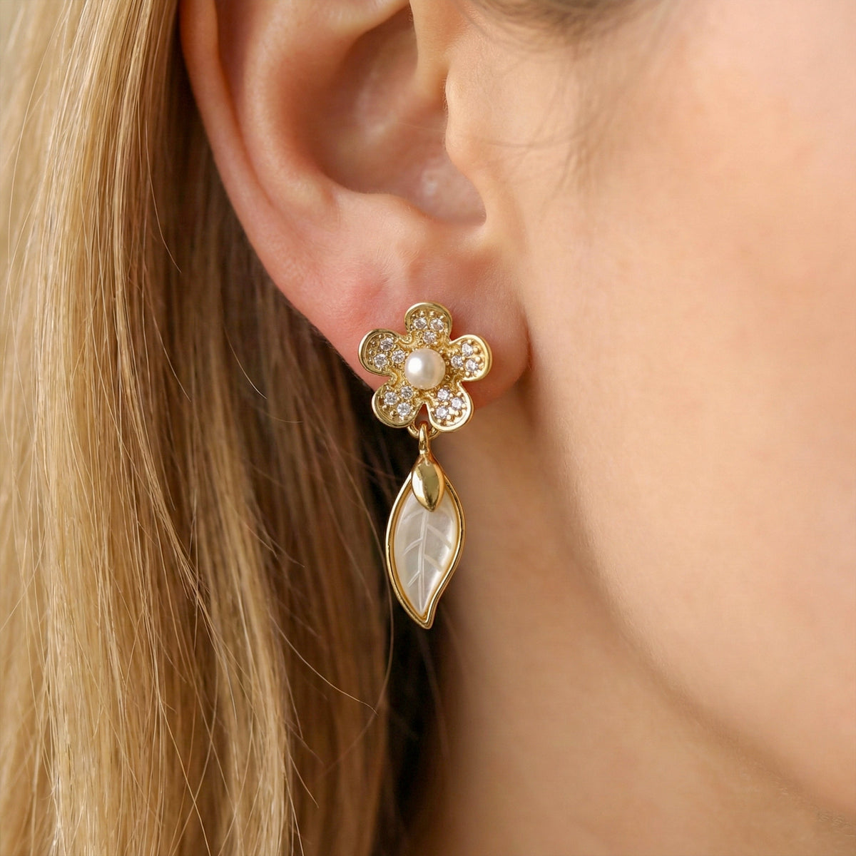 Nazakat Pearl Flower Earrings jewellery product view 2