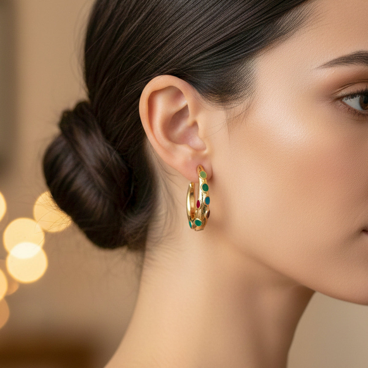 LuxeNova Colorstone Hoop Earrings jewellery product view 3