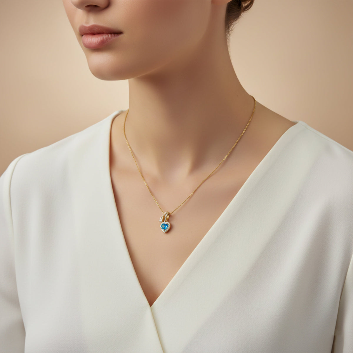 Blue Heart Crystal Gold Pendant Necklace jewellery product view 3