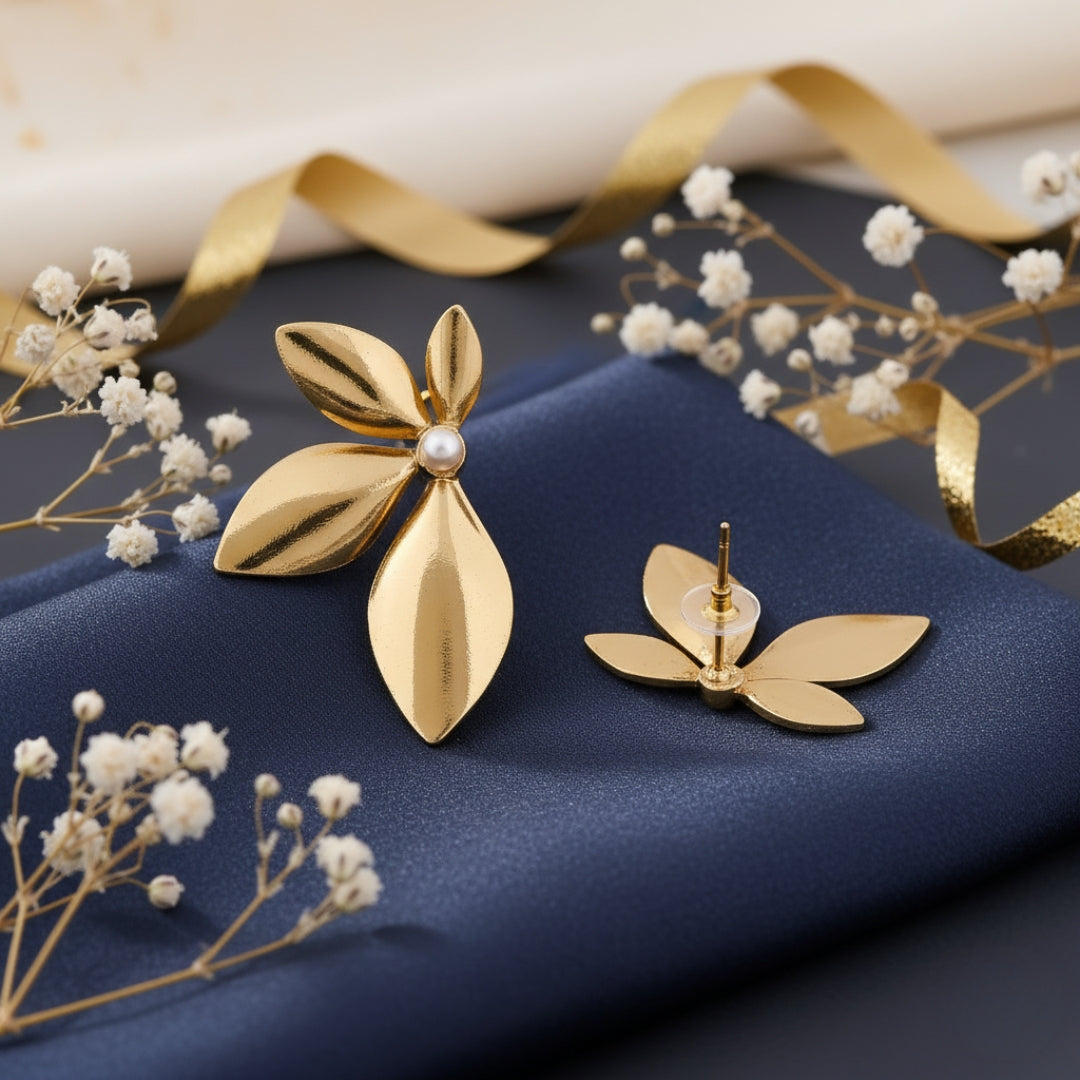 Gold Flower Earrings jewellery product view 1
