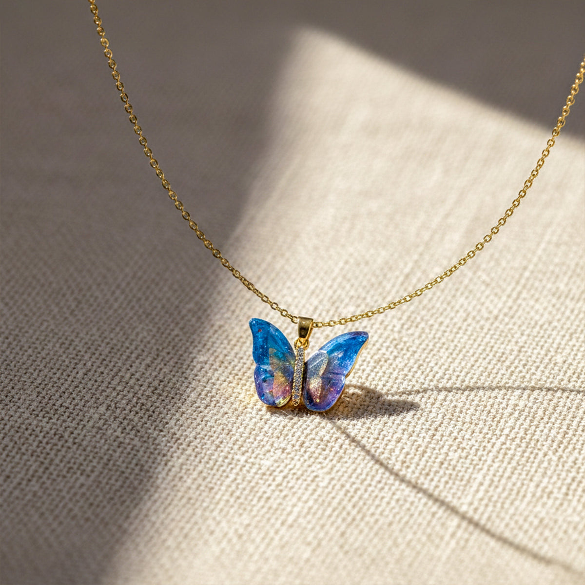 Iridesa Butterfly Gold Pendant Necklace jewellery product view 8