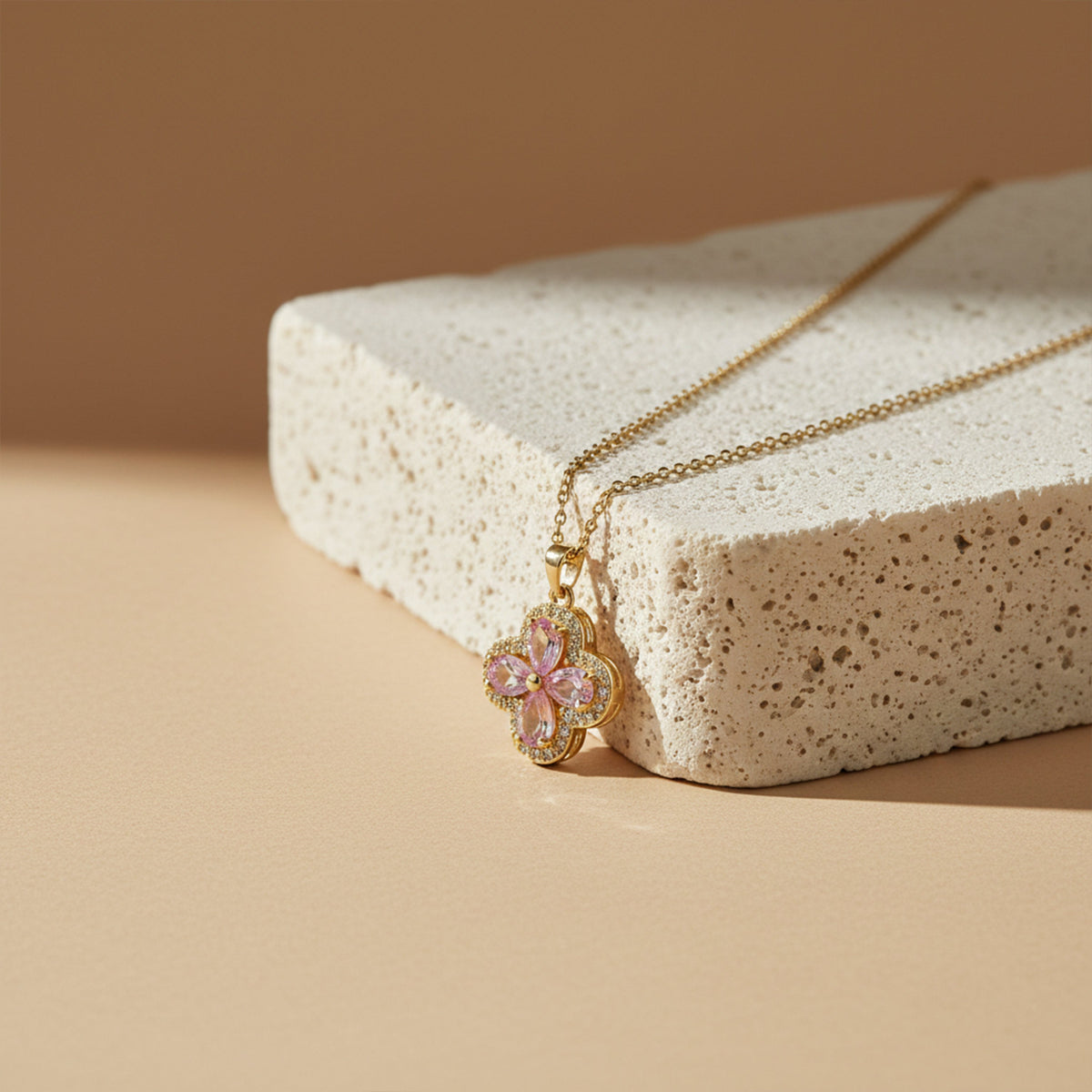 Pink Blossom Flower Pendant Gold Necklace jewellery product view 1