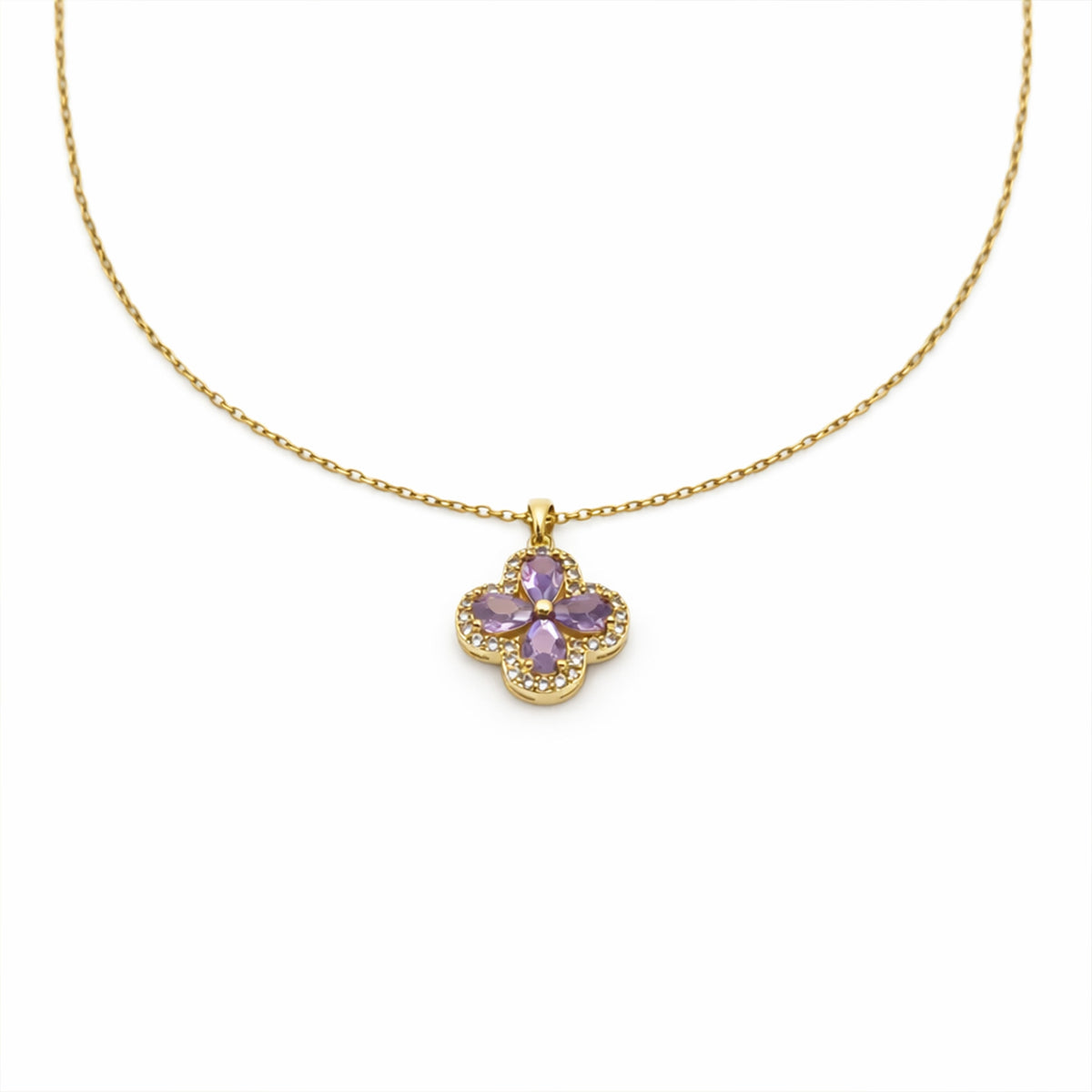 Pink Petal Crystal Flower Necklace jewellery product view 4