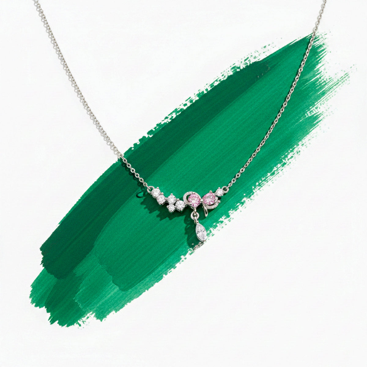 Roselle Diamond Drop Silver Necklace jewellery product view 1
