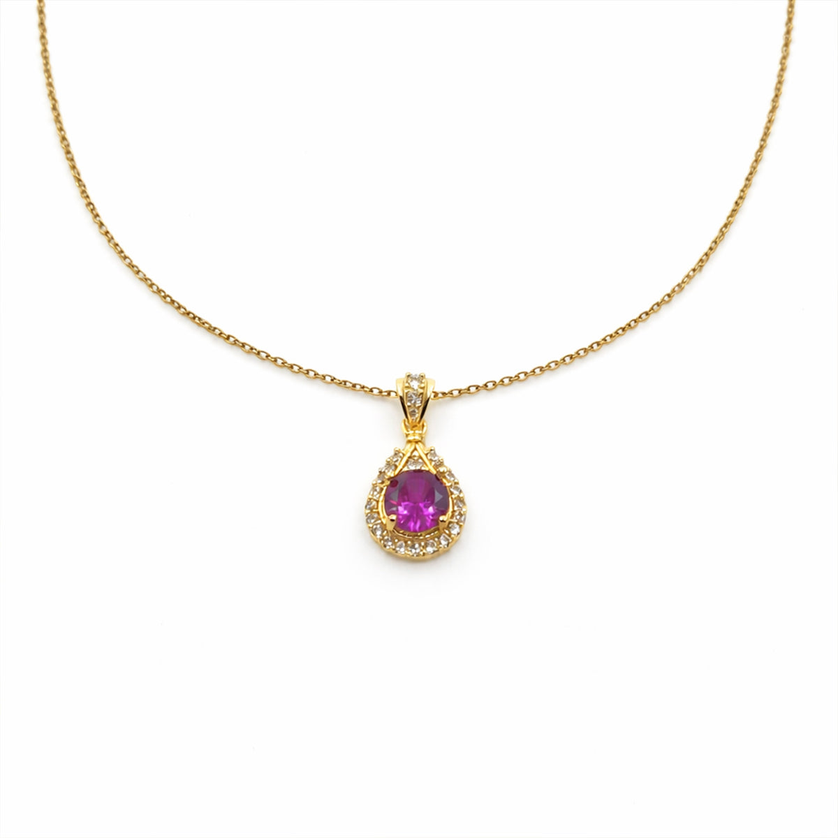 Purple Teardrop Gemstone Gold Pendant Necklace jewellery product view 4