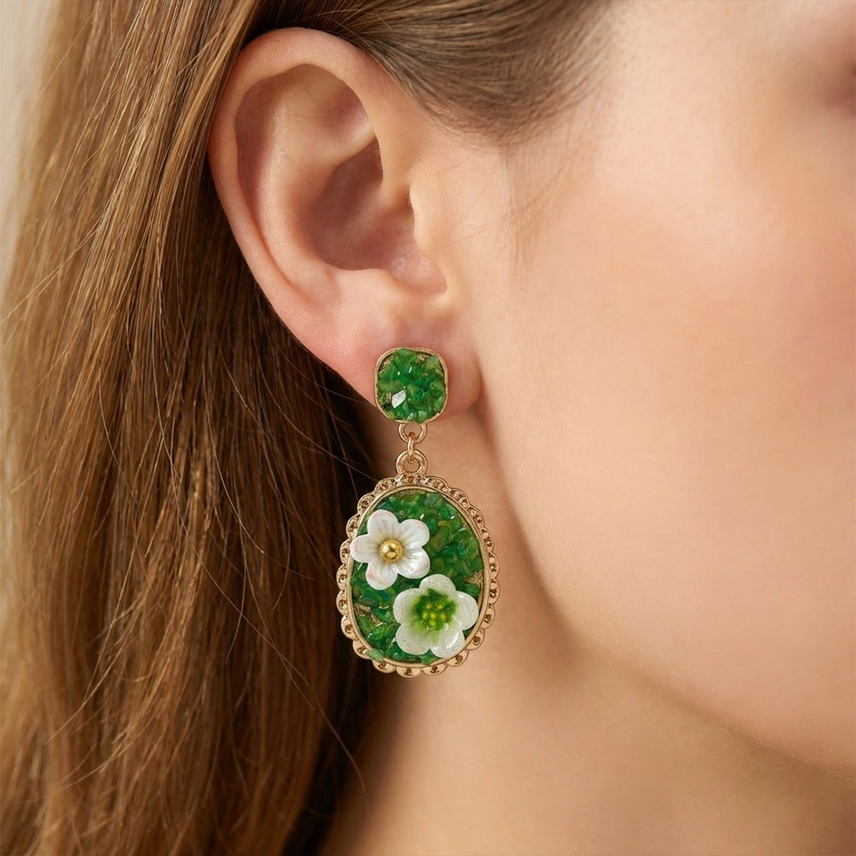 Verdant Blossom Luxe Statement Earrings jewellery product view 2