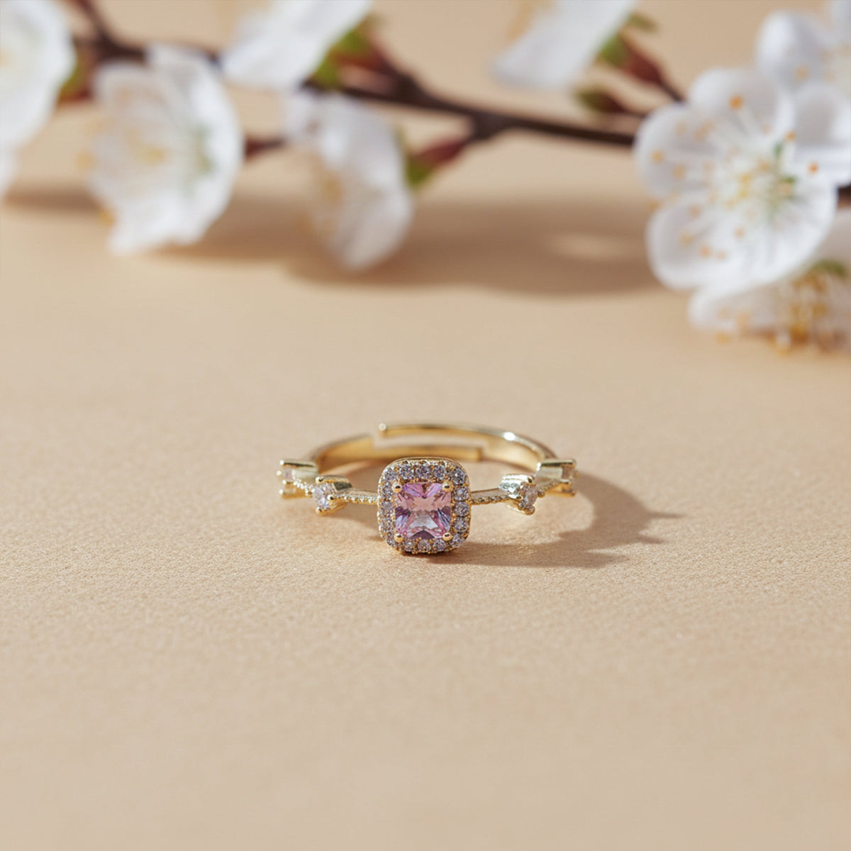 Majestic Pink Gemstone Halo Ring jewellery product view 2