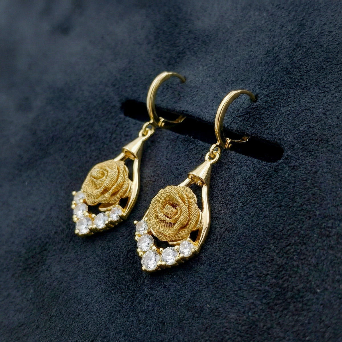Classic Gold Flower Drop Earrings jewellery product view 1