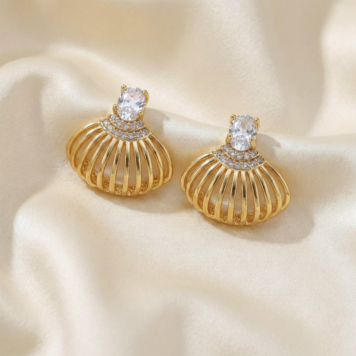 Shell Crystal Gold Stud Earrings jewellery product view 3