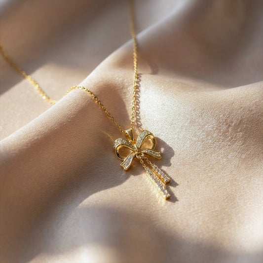 Elegant Gold Bow Pendant Necklace jewellery product view 1