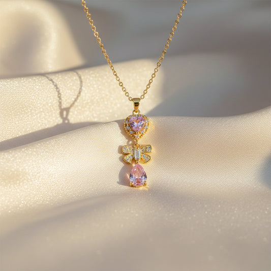 Delicate Heart & Bow Gold Necklace jewellery product view 1