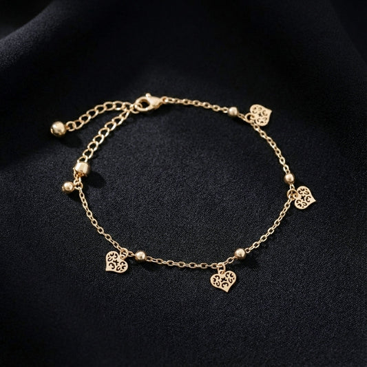 Minimalist Gold Heart Charm Anklet jewellery product view 1