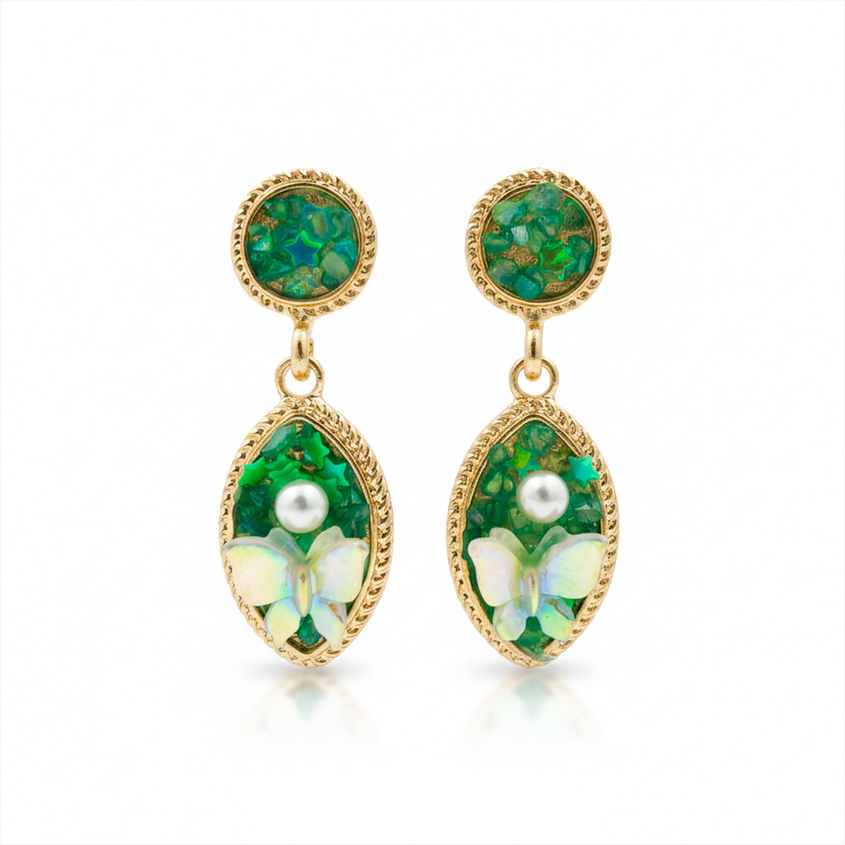 Luxe Botanical Emerald Pearl Earrings jewellery product view 6