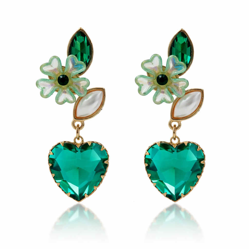 Green Luxe Floral Heart Earrings jewellery product view 8