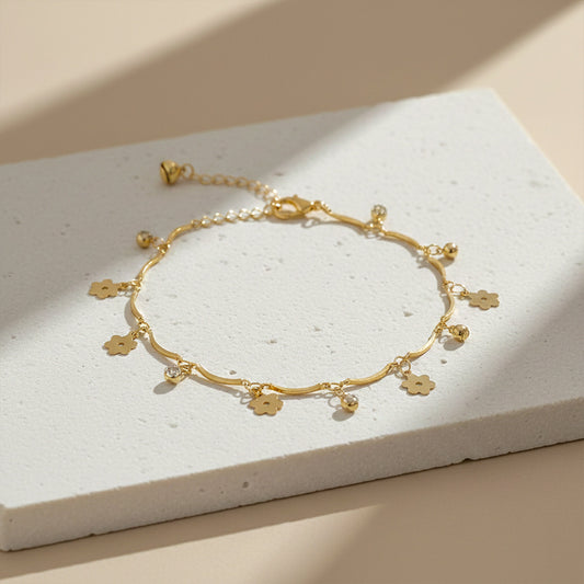 Golden Blossom Charm Anklet jewellery product view 1