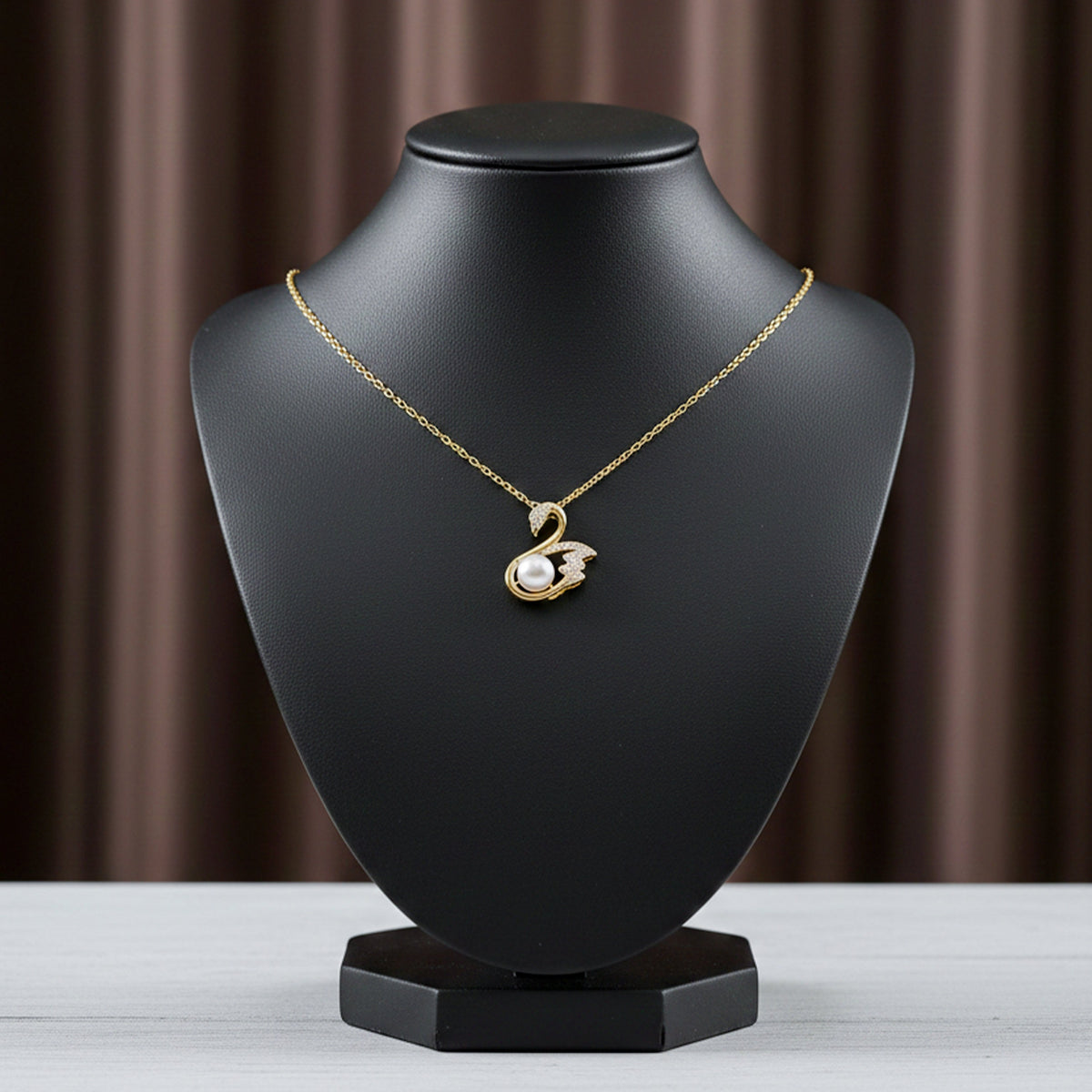 Elegant Swan Pearl Gold Pendant Necklace jewellery product view 4
