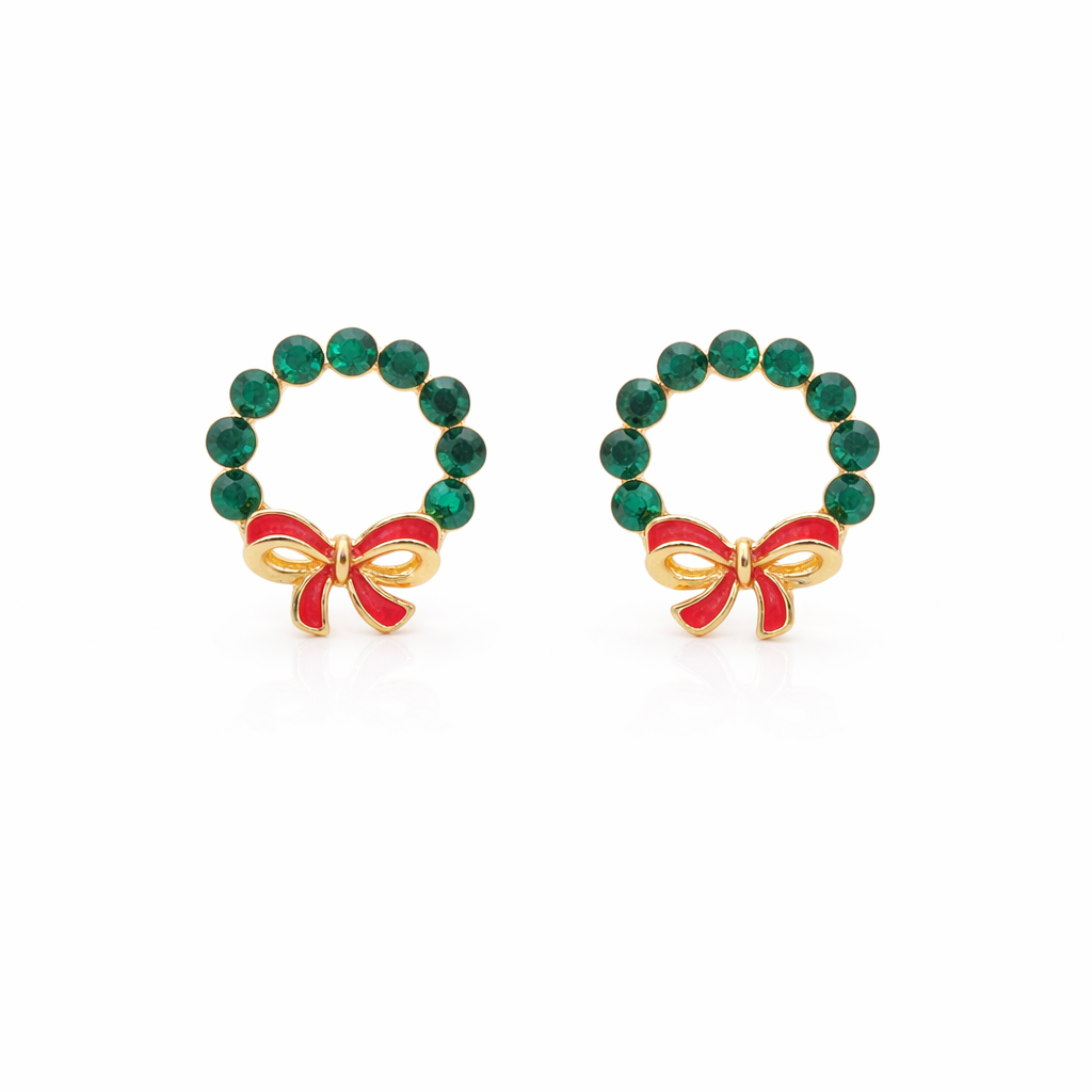 Elite Green Stone Bow Loop Earrings jewellery product view 6