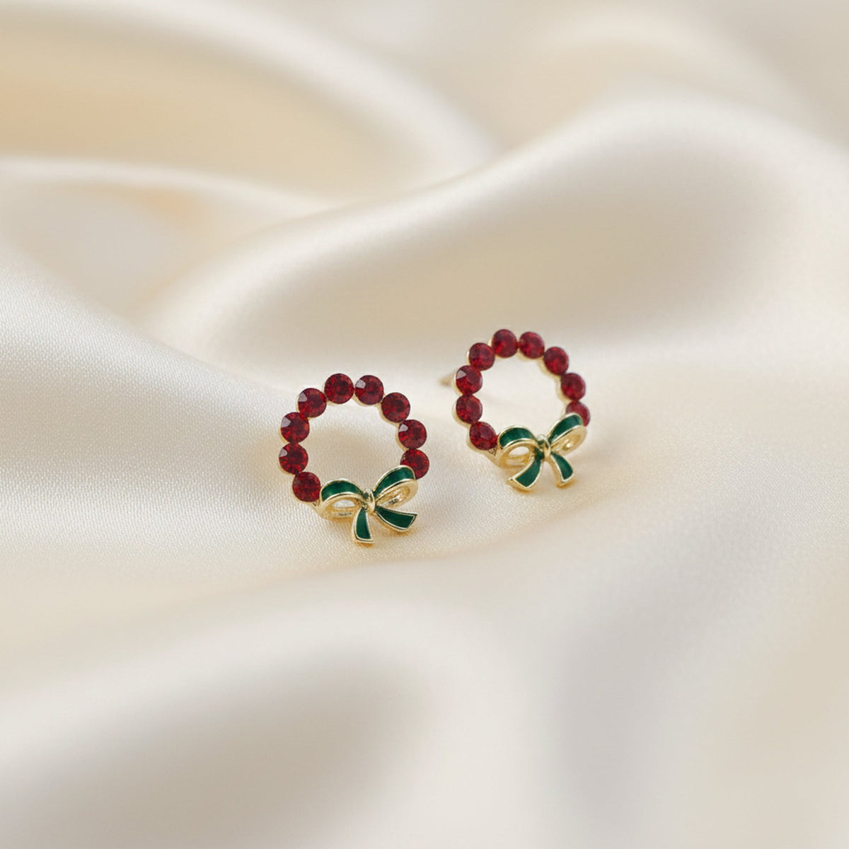 Crimson Elegance Bow Circle Earrings jewellery product view 1