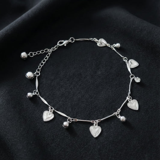 Delicate Silver Heart Charm Anklet jewellery product view 2