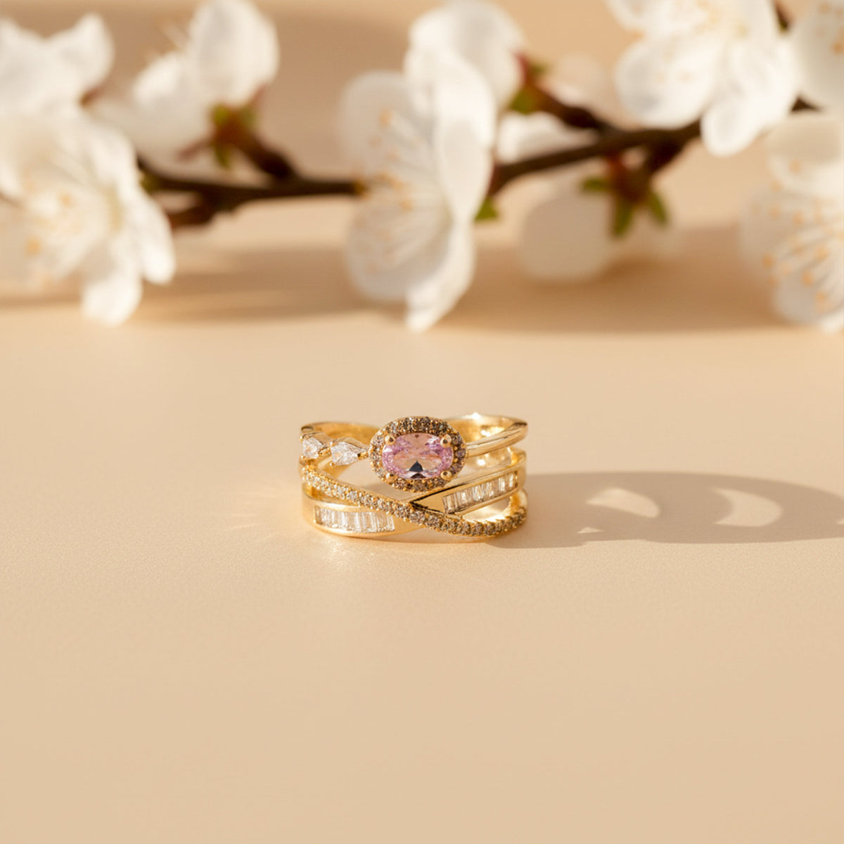 Blush Royale Pink Diamond Criss-Cross Ring jewellery product view 1