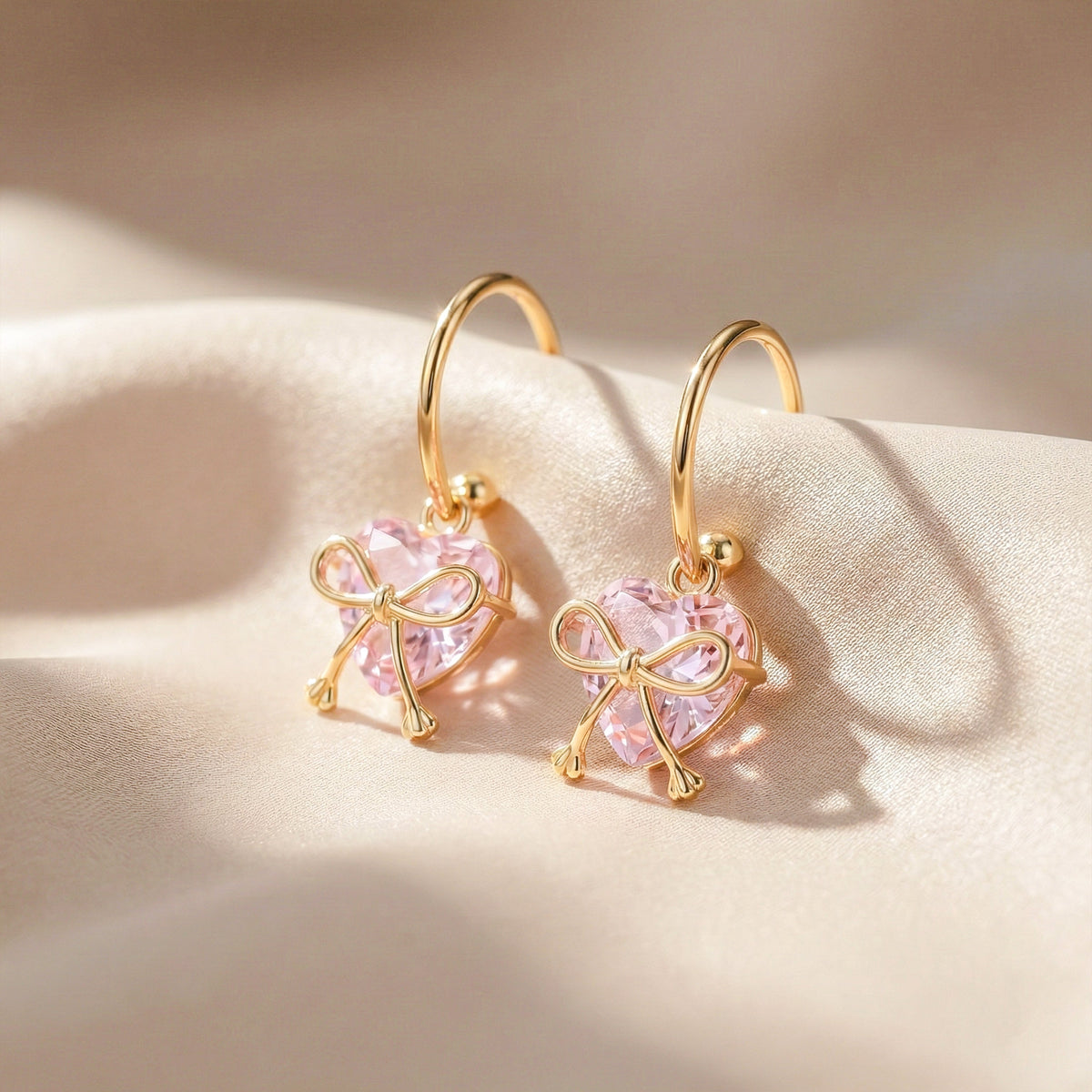 Celestia Pink Heart Bow Earrings jewellery product view 1