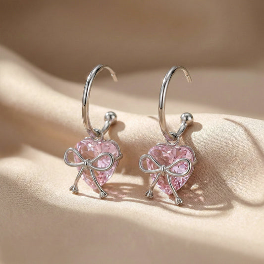 Blush Heart Luxe Bow Hoop Earrings jewellery product view 1