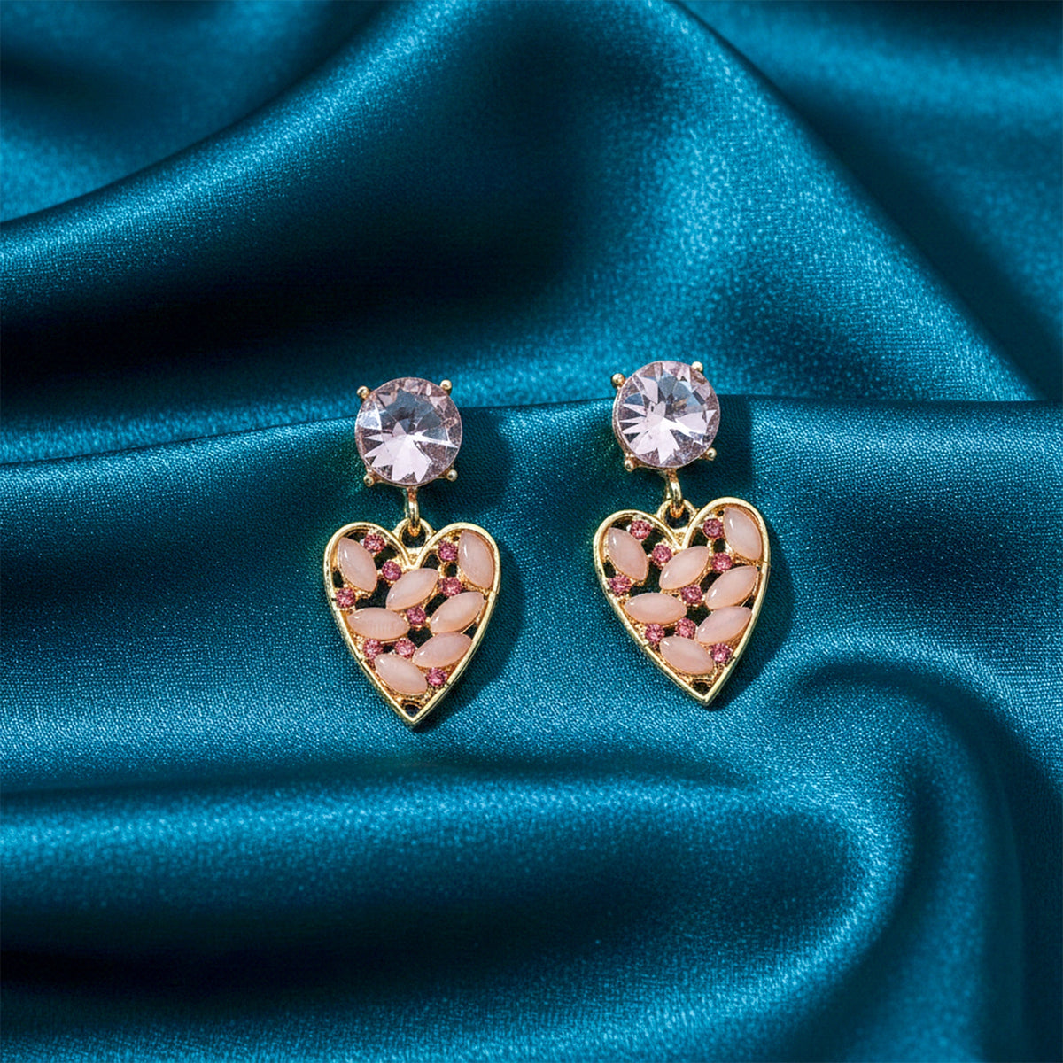 Rosé Crystal Heart Earrings jewellery product view 3