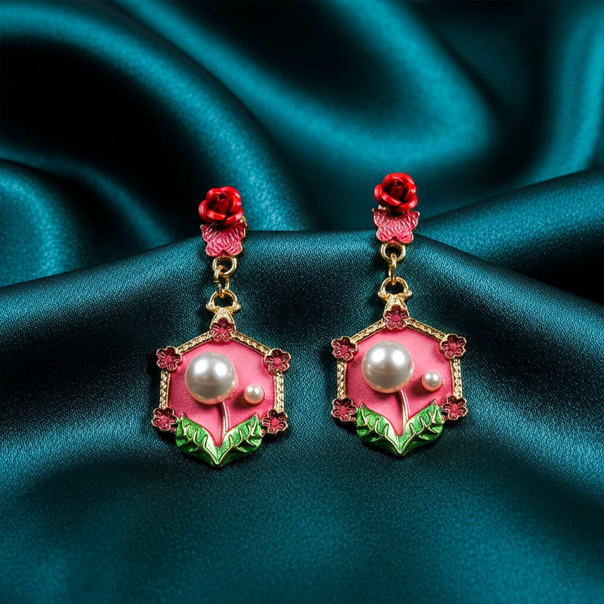 Rose Pearl Hexa Drops Earrings jewellery product view 5