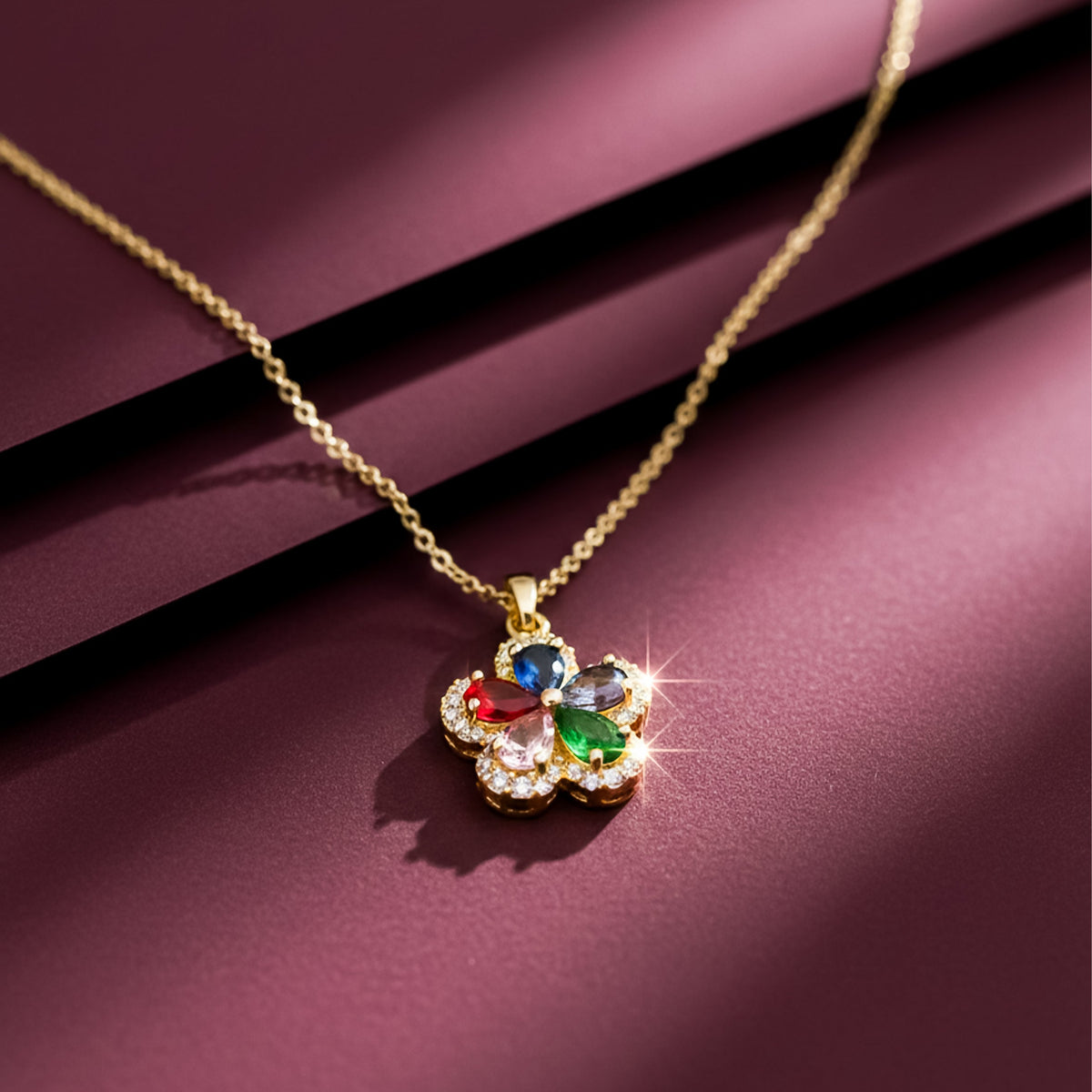 Multicolor Crystal Flower Pendant Necklace jewellery product view 3