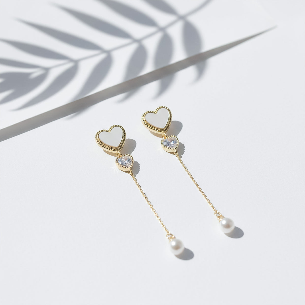 Ivory Luxe Heart Pearl Drop Earrings jewellery product view 6