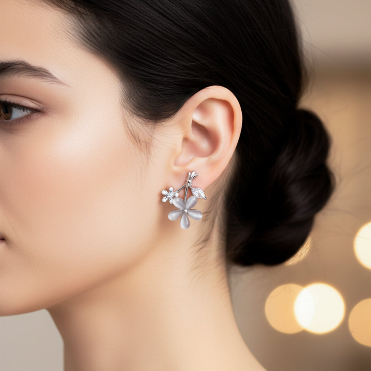 Ivory Blossom Crystal Luxe Stud Earrings jewellery product view 3
