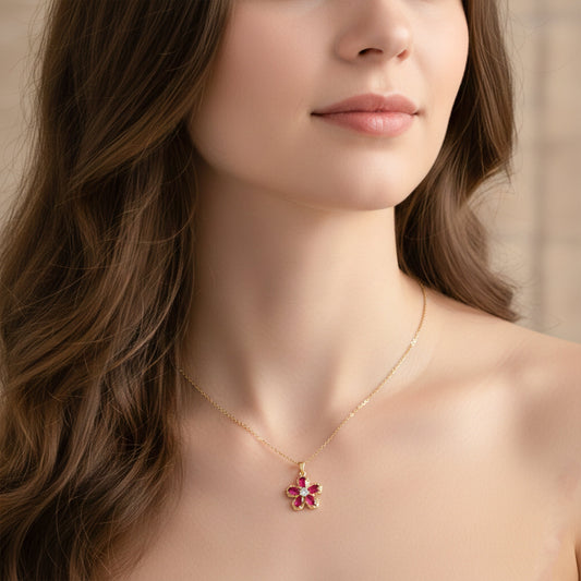 Pink Ruby Flower Pendant Necklace jewellery product view 2