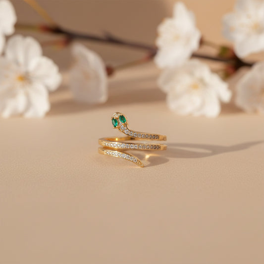 Emerald Diamond Snake Coil Ring jewellery product view 2