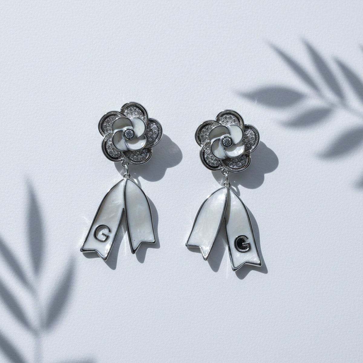 Camellia Flower Pearl Dangle Earrings jewellery product view 5