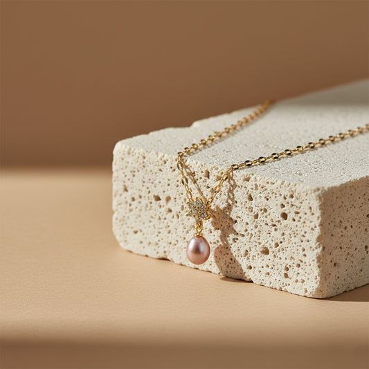 Floral Pink Pearl Drop Pendant Necklace jewellery product view 1
