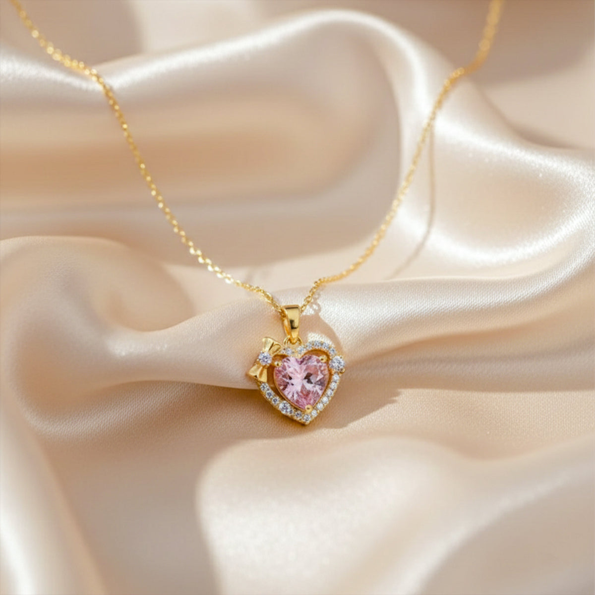 Pink Heart Gemstone Pendant Necklace jewellery product view 1