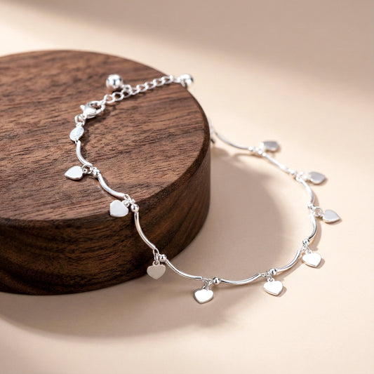 Dainty Heart Silver Anklet jewellery product view 1
