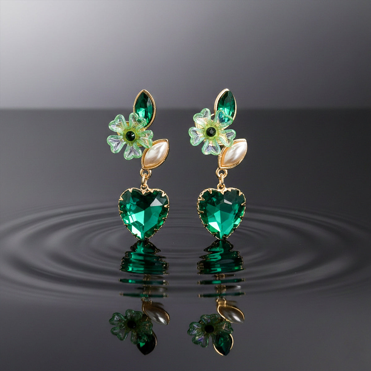 Green Luxe Floral Heart Earrings jewellery product view 7