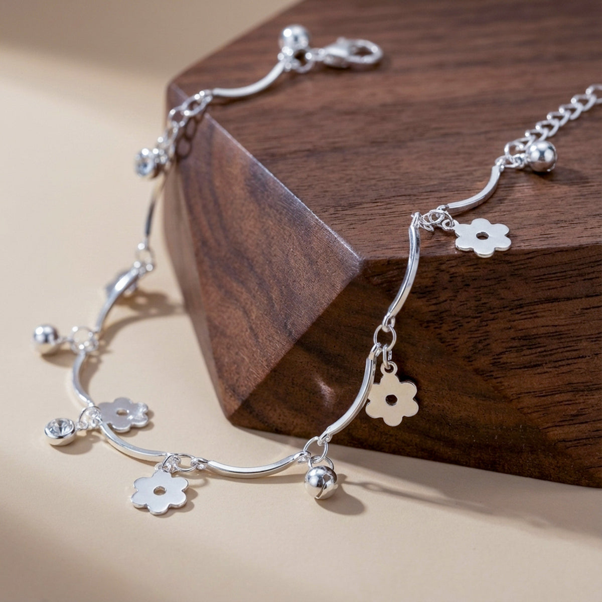 Luna Floral Charm Anklet jewellery product view 2