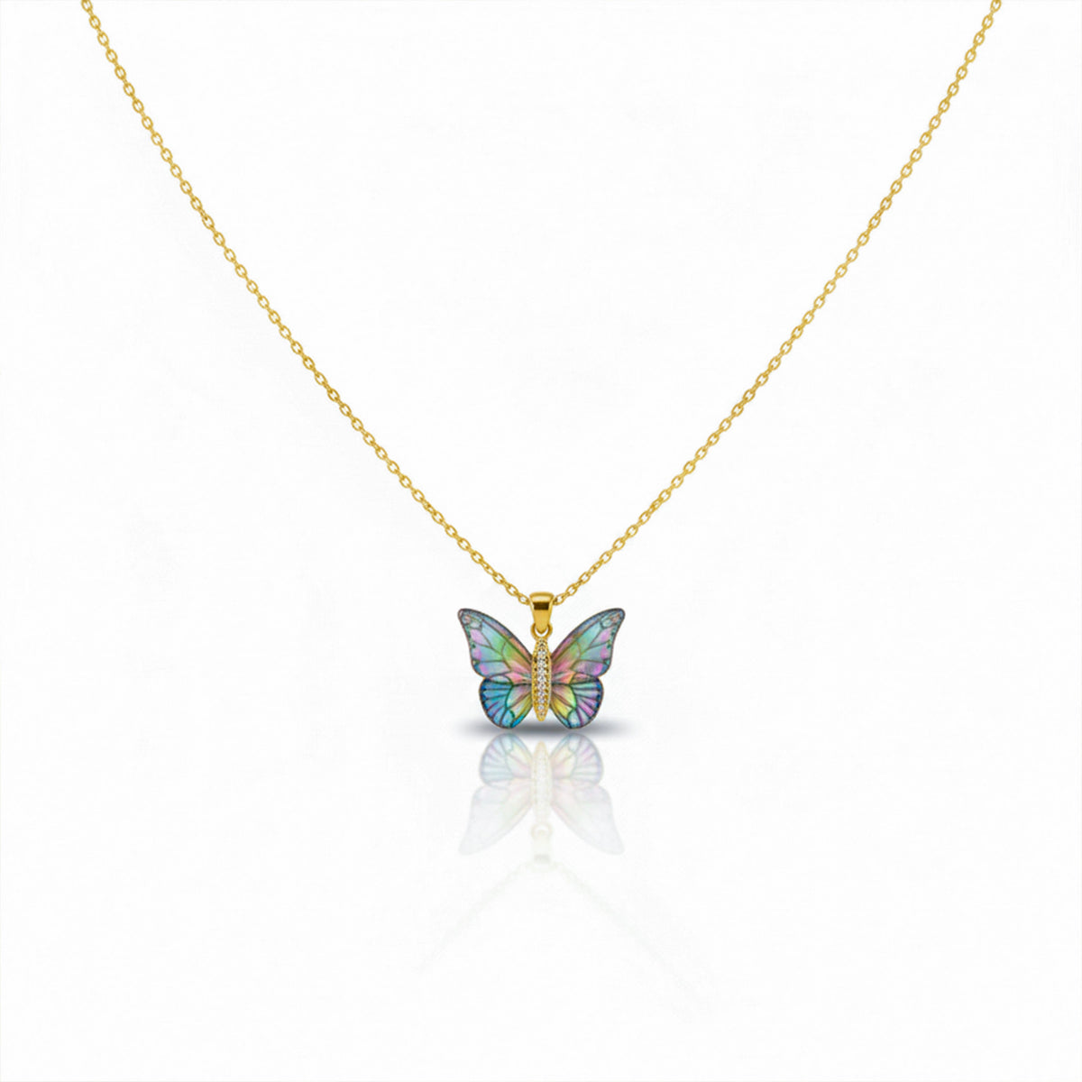 Iridesa Butterfly Gold Pendant Necklace jewellery product view 9