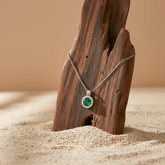 Imperial Emerald Halo Necklace jewellery product view 1