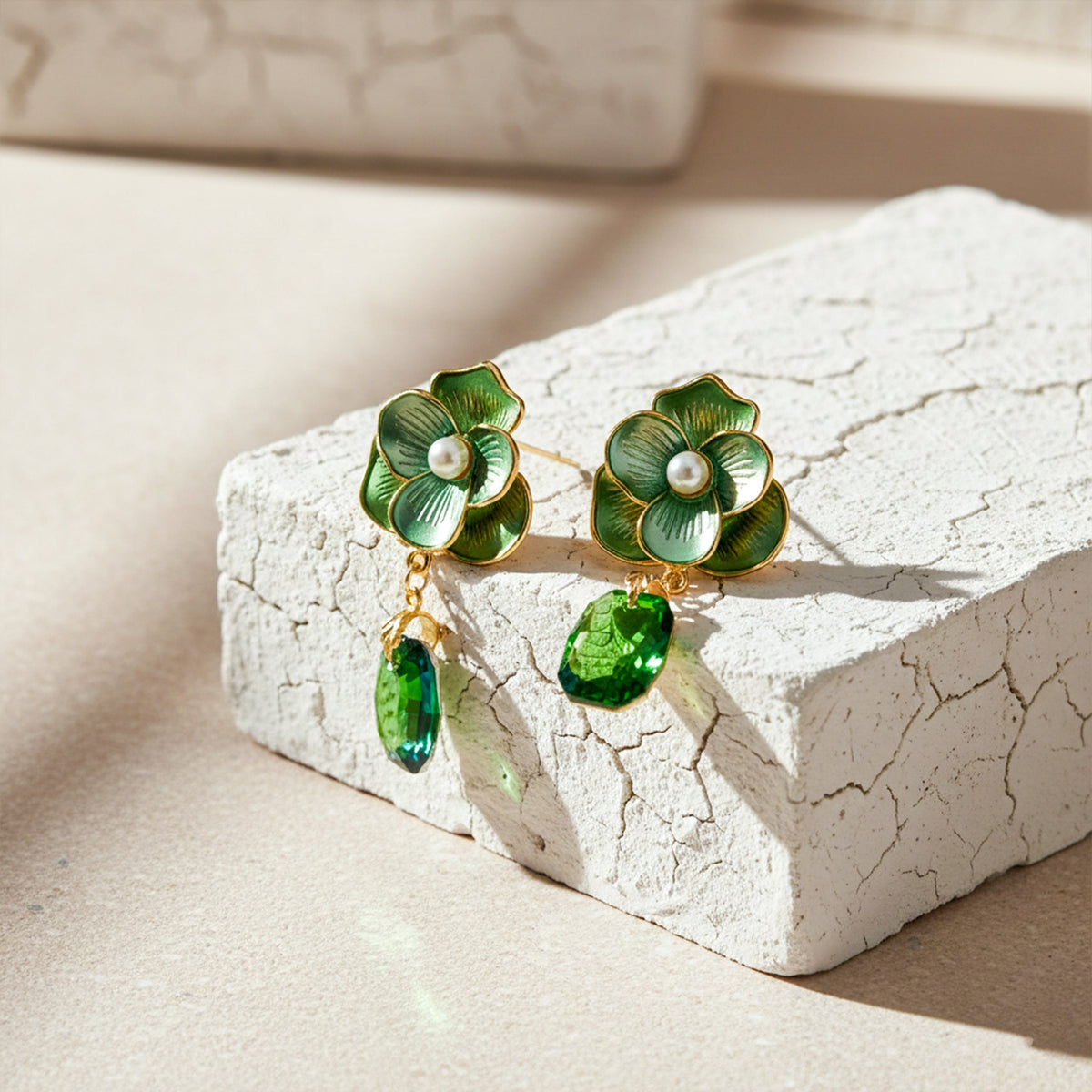 Premium Green Floral Stone Earrings jewellery product view 2