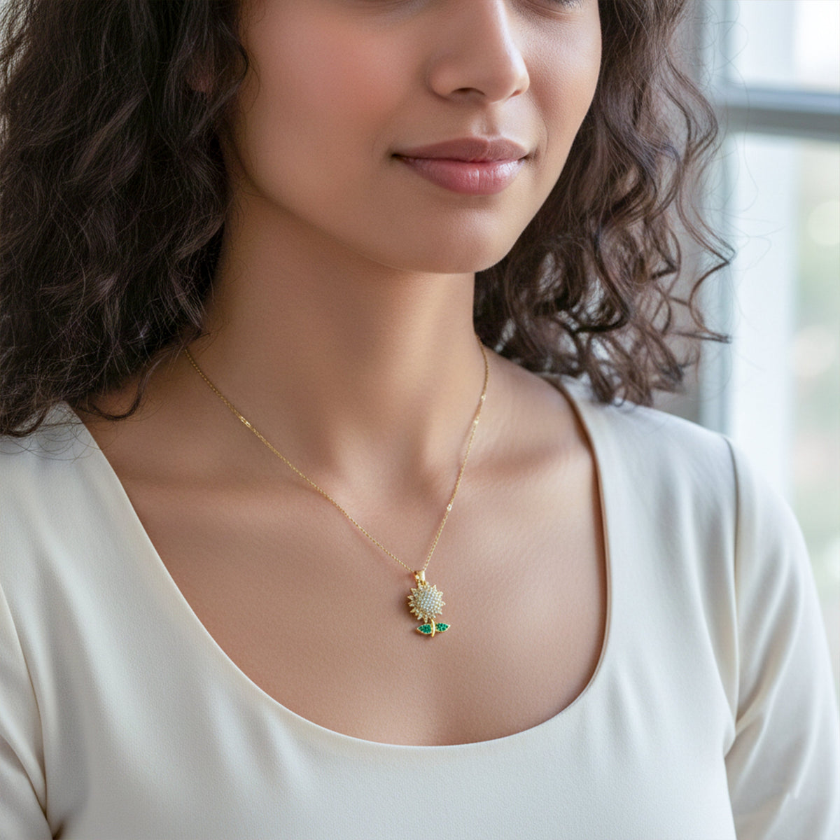 Sunflower Gold Pendant Necklace jewellery product view 3