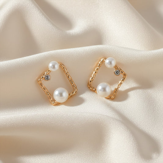 Square Pearl Earrings jewellery product view 1