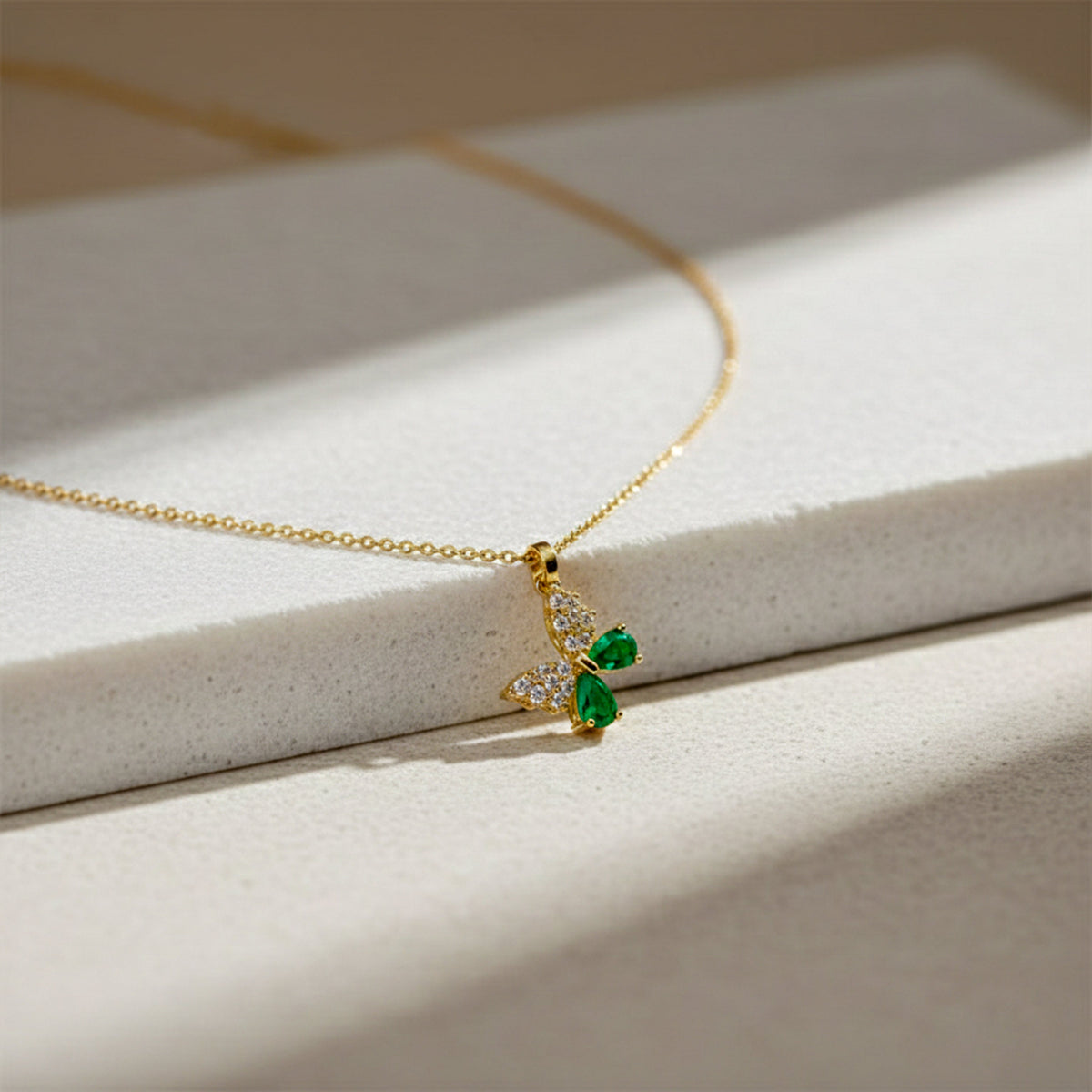 Emerald Butterfly Necklace jewellery product view 4