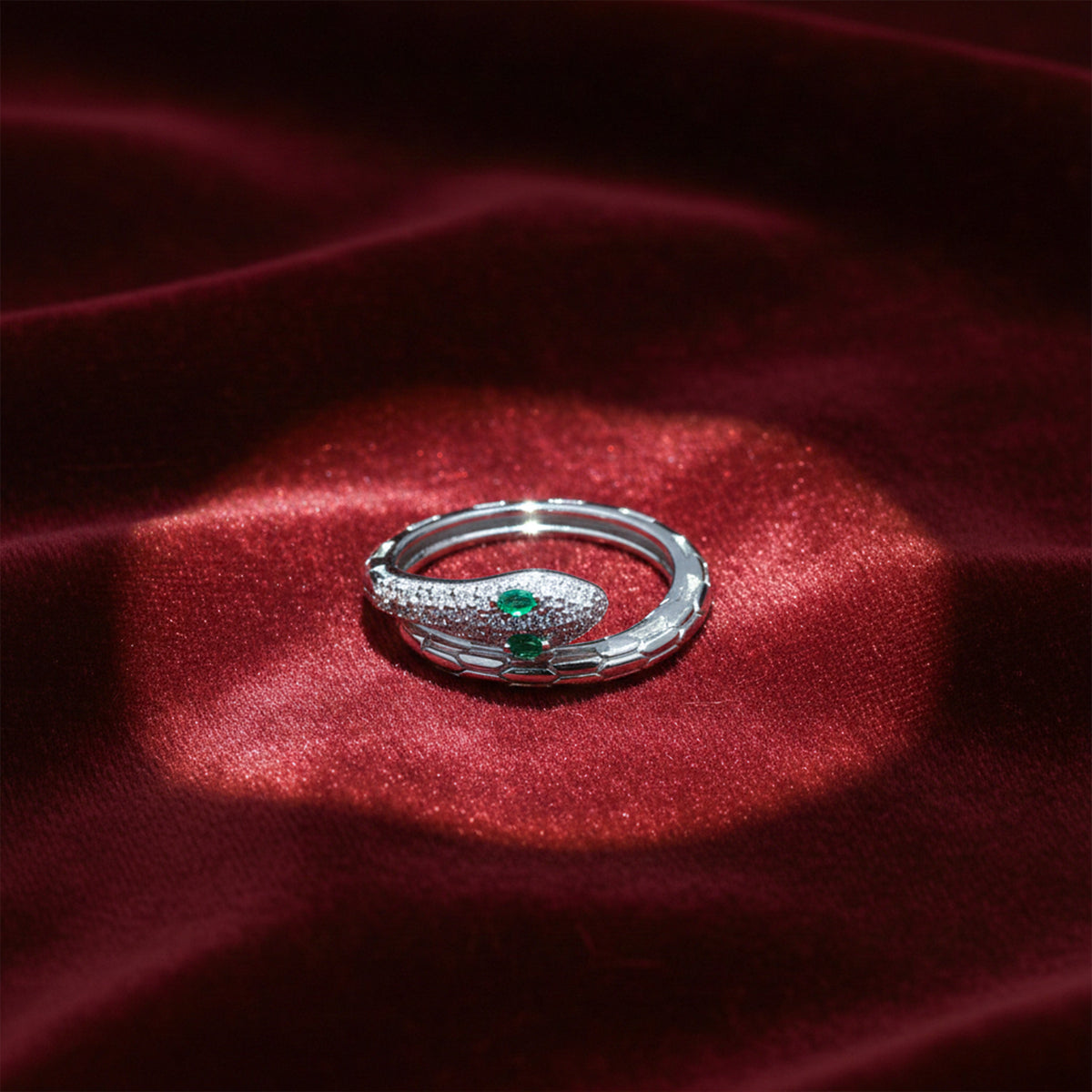 Regal Emerald Eye Serpent Statement Ring jewellery product view 4